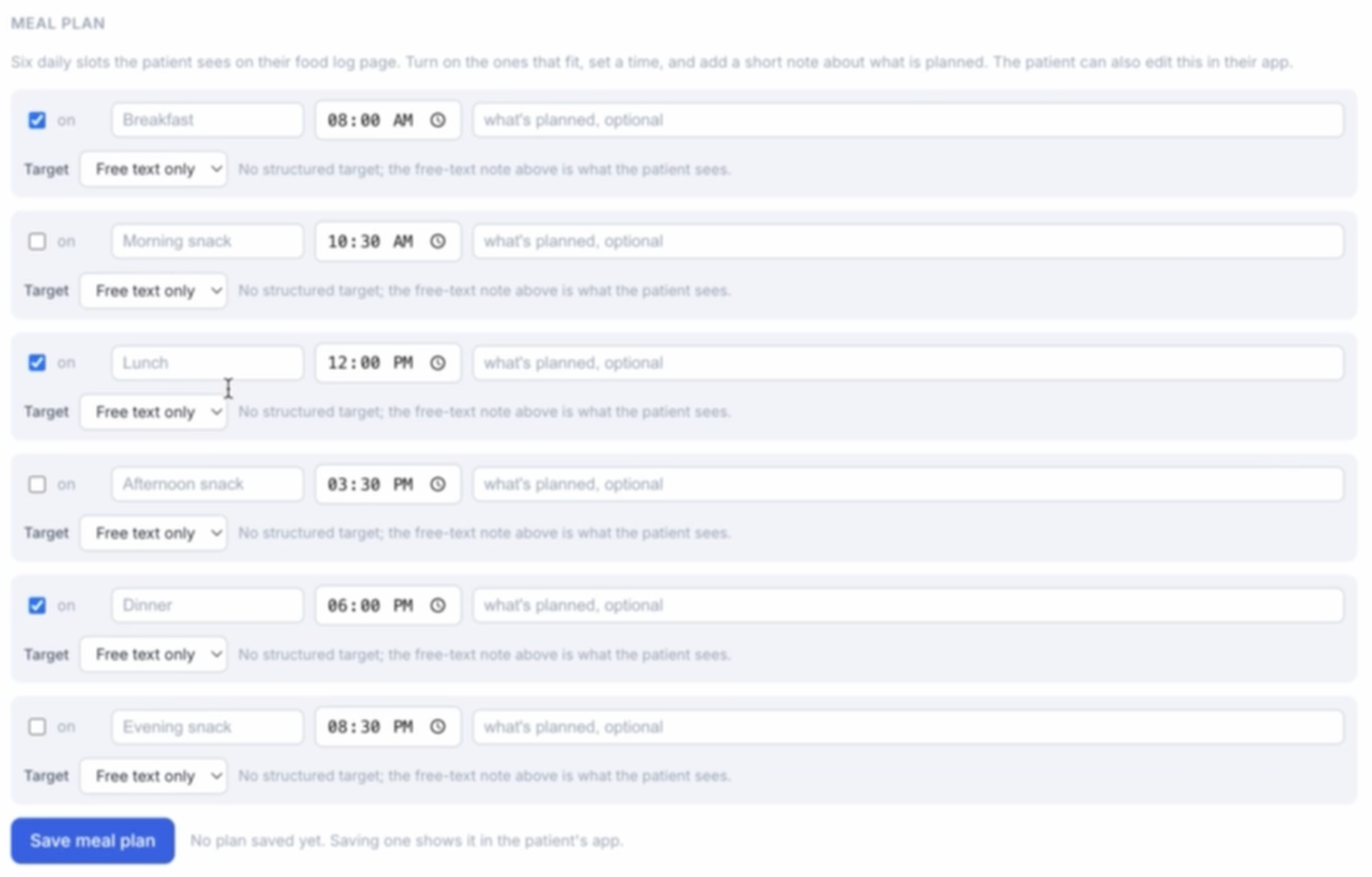 Clinician dashboard: Meal plan authoring